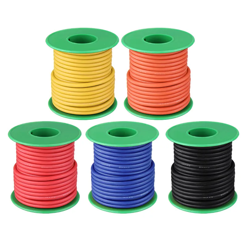 

10M 14AWG Soft Silicone Wire Cable High Temperature Tinned Copper Line Color Red Blue Black Yellow Orange