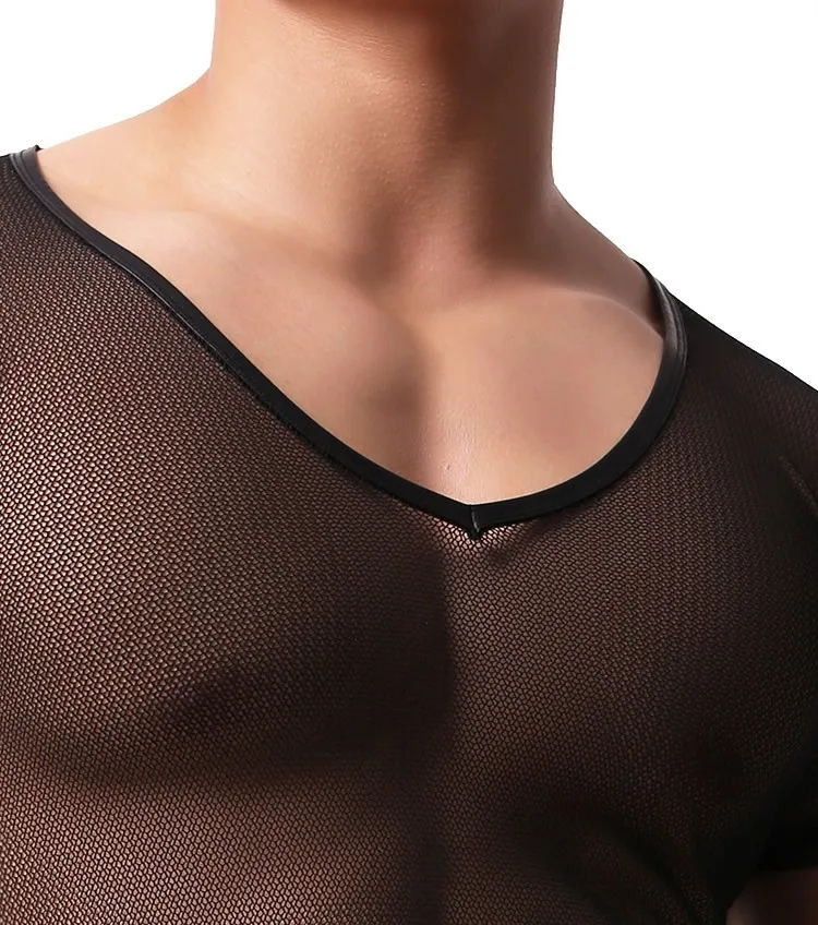 Transparent Mesh T Shirt Men Tshirt Sexy See Through Undershirt Gay Male Short Sleeve Singlet Underwear Mens Lingerie Clothing