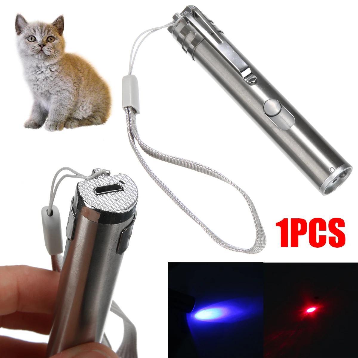 

Interactive LED Flashlight Show Funny Training Cat Stainless Steel Toy USB Chargeable Laser Pointer Pen Toy Tease Sticks