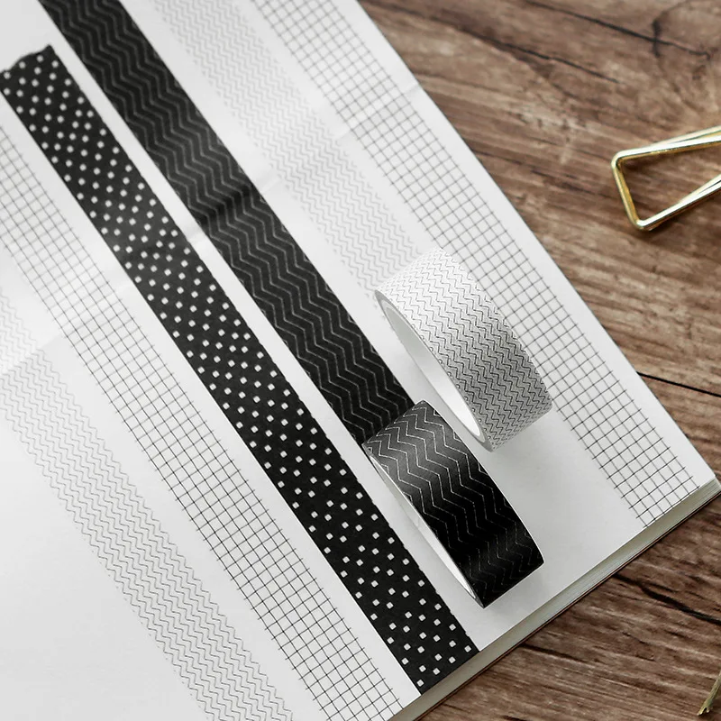 

BZNVN 1pc 15mmX5m black & white foundation notebook w34 DIY Cute School articles and Student Supplies Series Washi Tape