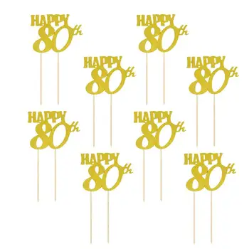 

12 pcs Cake Toppers Lovely Glitter Paper HAPPY 80th Letters Shiny Birthday Party Supplies Cake Picks Cupcake Decor