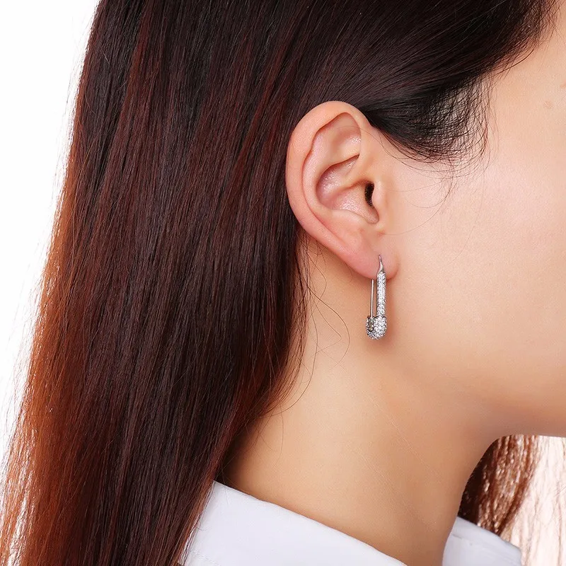 Goede Vnox Temperament Veiligheid Pin Oorbellen Voor Vrouwen Stijlvolle Rvs Met Volledige Cz Stenen Stud Oorbel Chic Street Wear Brincos