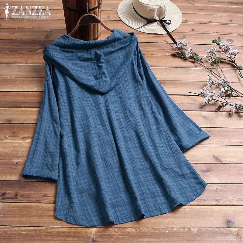  Asymmetrical Blusas Women's Check Blouse 2019 ZANZEA Autumn Casual Plaid Hooded Shirts Female Long 