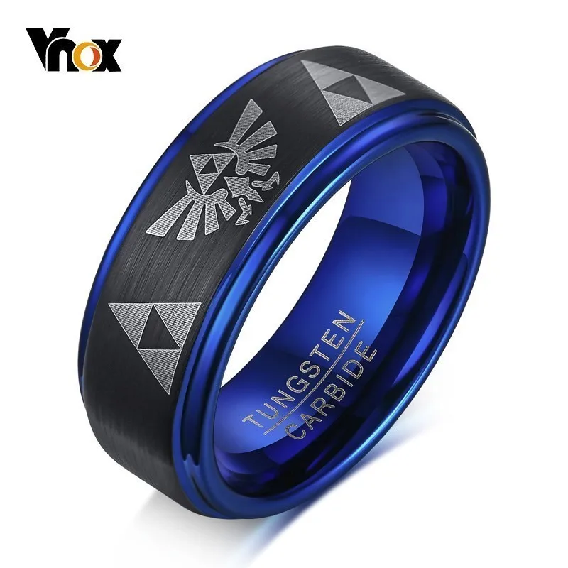 

Vnox Black Blue Matte Surface Ring for Men Carbide Tungsten Wedding Band Zelda Game Lover Ornaments
