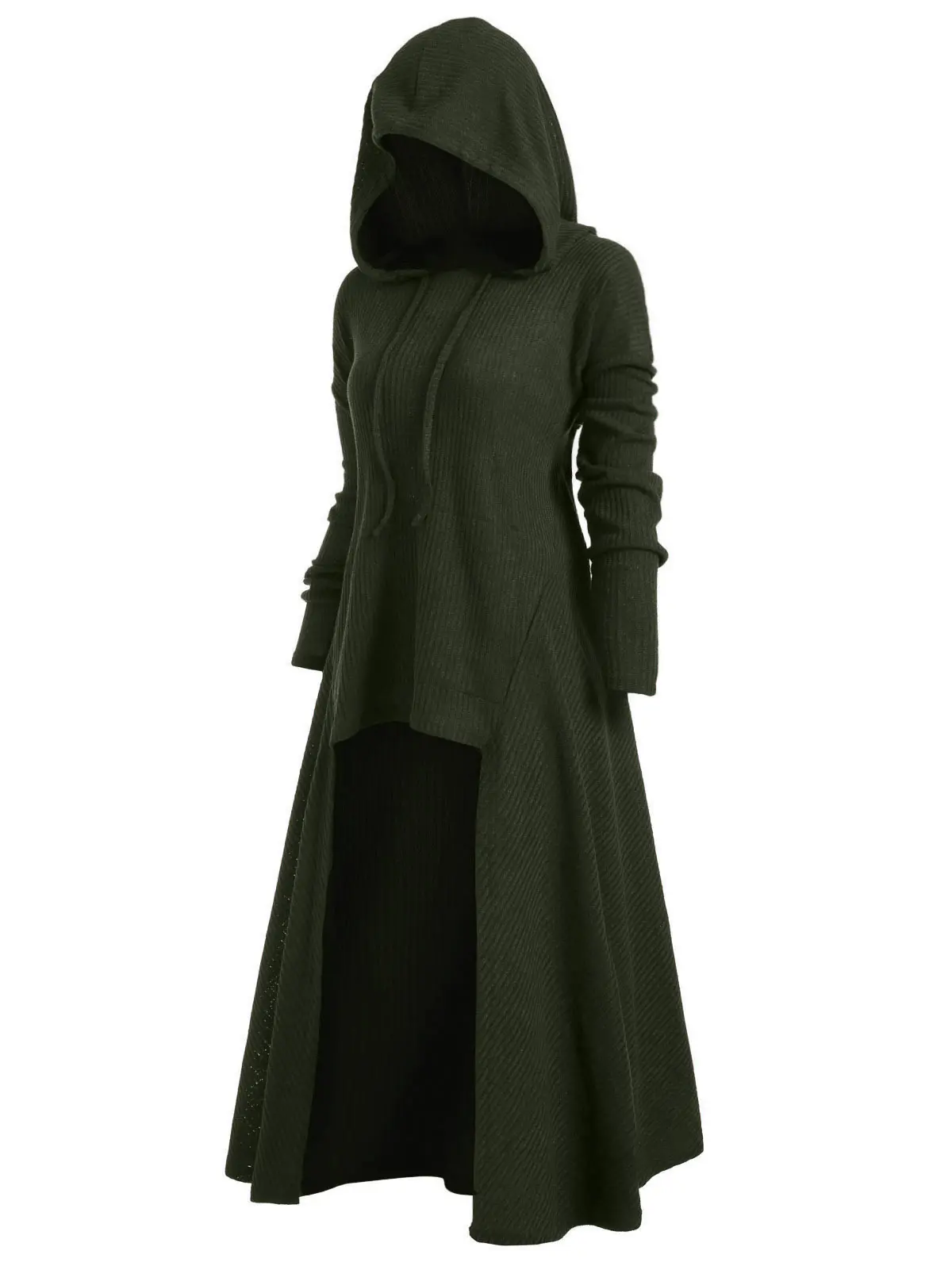 

Wipalo Drawstring Plus Size Hooded Ribbed Sweater Female Casual Long Sleeve High Low Sweaters Women Pullover Jumpers Pull Femme