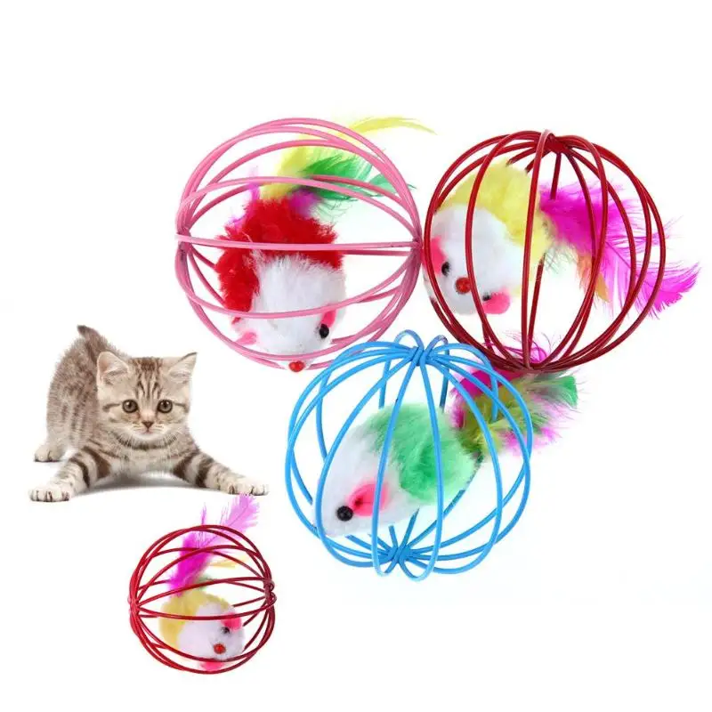 

Cat Supplies 6.5cm Cat Ball Toys for Puppy Cat Interactive Playing Toy Funny Pet Kitten Cat Playing Feather Mouse Rat Mice Ball