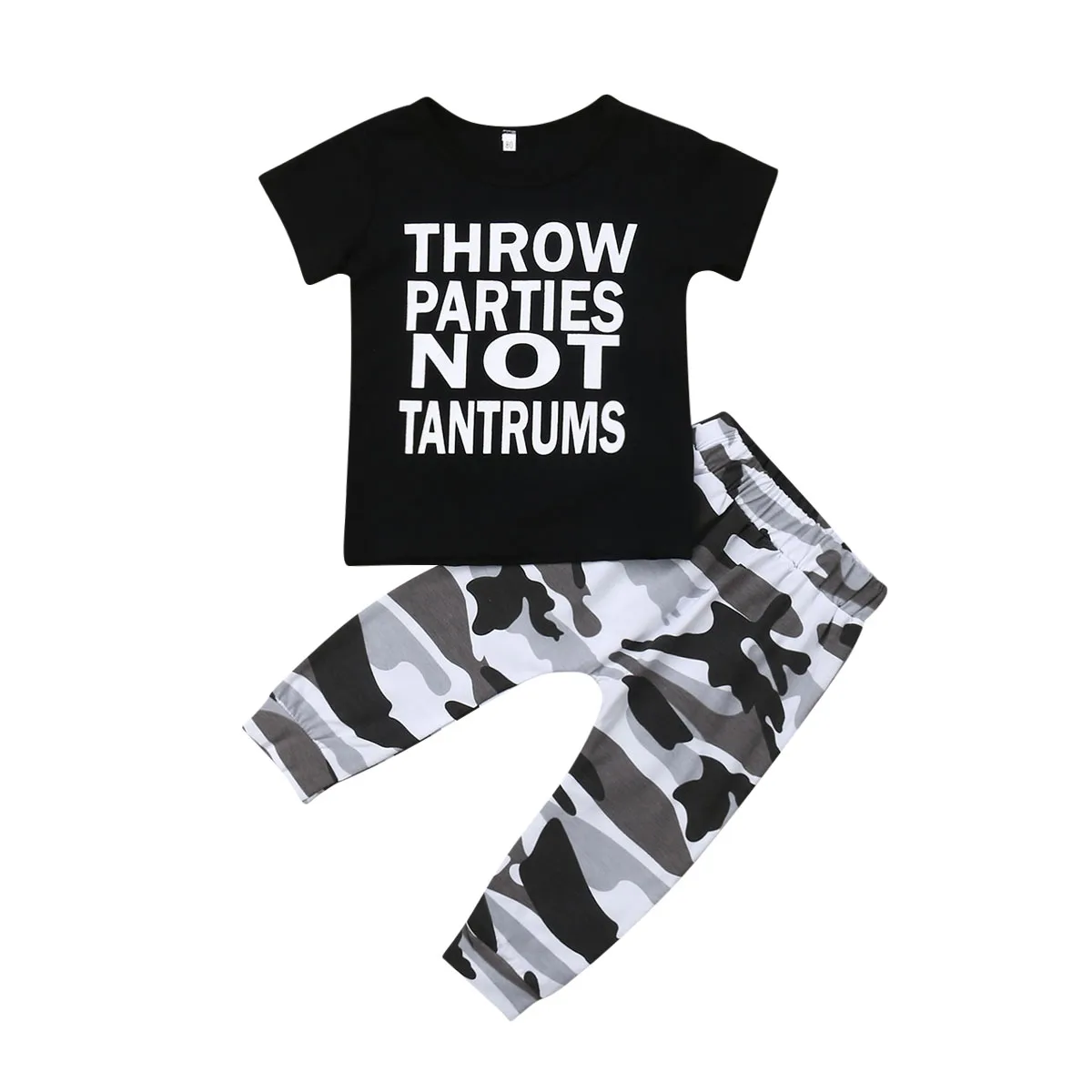 

1-6Y Summer Toddler Kids Baby Boy Short Sleeve Letter Print Cotton T-shirt Tops Camouflage Pant Trouser 2PCS Boys Clothing Set