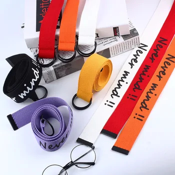 

2019 New Woman Gothic Harajuku Street Belt Canvas Punk Letters Printed D Ring Double Buckle Jeans Dress All-match Waist Belts