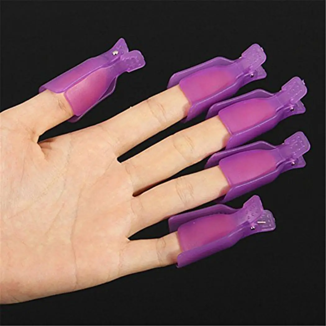 10 Pcs Reusable Plastic Acrylic Nail Art Gel Polish Remover Wrap Cleaner Clip