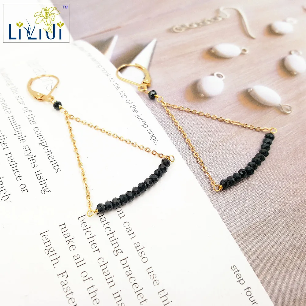 Lii Ji натуральные черные висячие серьги с 925 пробы серебряной