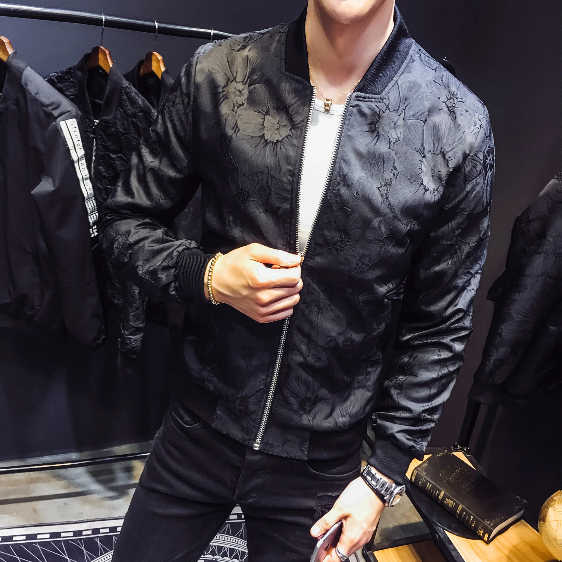 2019 Men's Jacket Slim Fit Casual Dress Baseball Jacket Black Spring Autumn Jacquard Coat Male Bomber Jacket Streetwear clothes 2019 Men's Jacket Slim Fit Casual Dress Baseball Jacket Black Spring Autumn Jacquard Coat Male Bomber Jacket Streetwear clothes