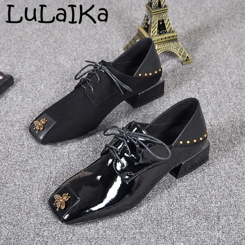 

2018 Winter Bee Decoration Lace-Up Suede Round Toe Pumps Sexy Leather Elegant Woman Party Wedding Low Heel Shoes
