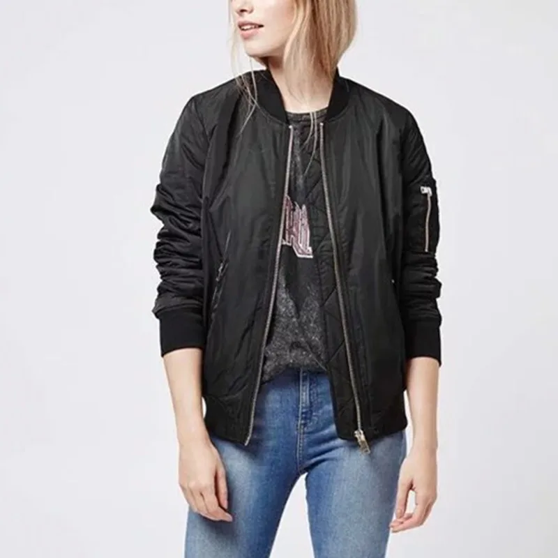 Koop Vrouwen Gewatteerde Jas Basic Jassen Lente Toevallige Stand Kraag Denim Jas Lange Mouwen Rits Bomber Jassen Bovenkleding Plus Size S XL