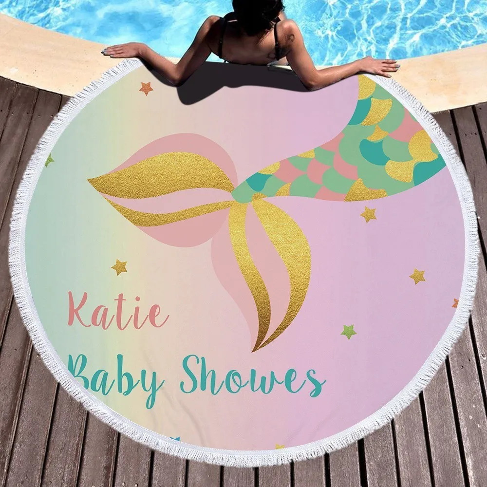 

2019 Newest Mermaid 150cm Round Beach Towel 450g Soft Absorbent Microfiber Summer Swimming Bath Towel Gift Towel For Girl Child