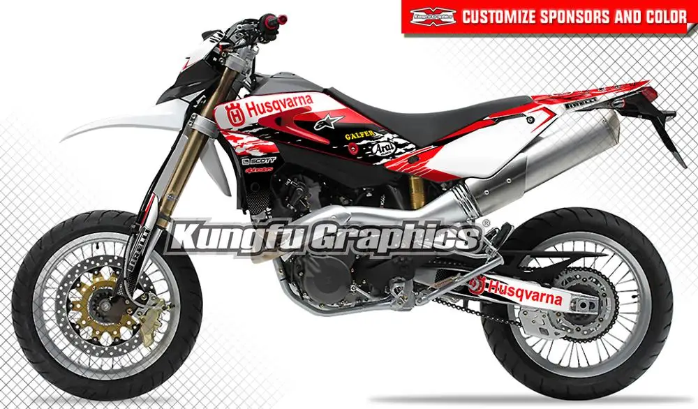 

KUNGFU GRAPHICS Custom Decals MX Racing Stickers Kit Vinyl Wraps Decor Fit Husqvarna SM 610 SM610 2005 2006 2007 2008 2009 2010