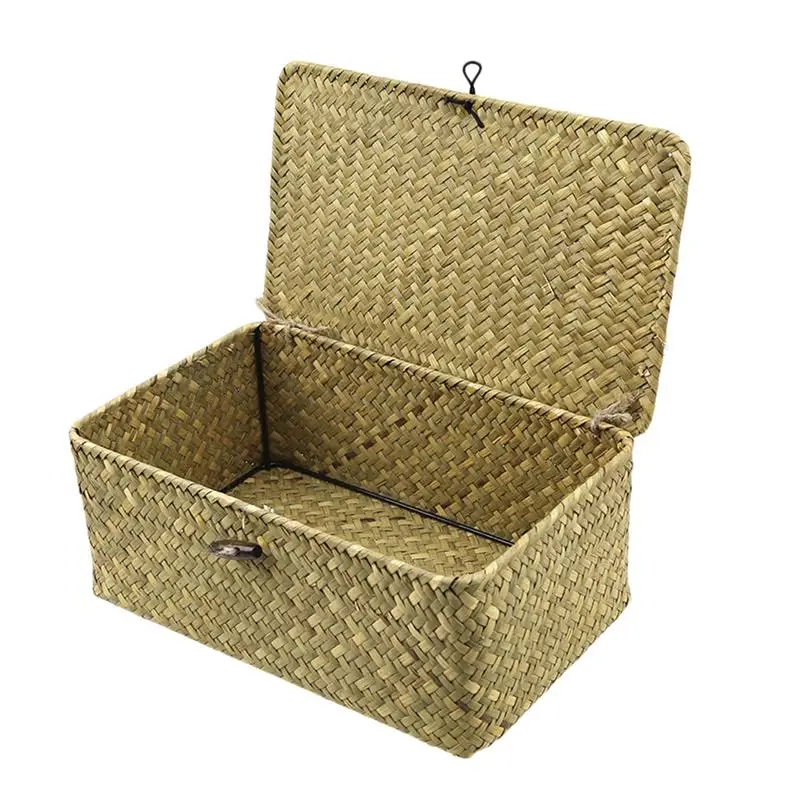 

1 PC New Seaweed Woven Basket Straw Woven Desktop Storage Box Household Hand-Woven Storage Basket - Size L (Original Color)