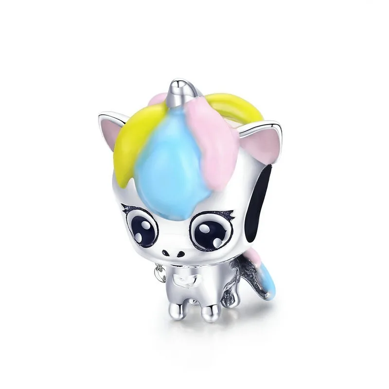

New Collection 925 Sterling Silver Colorful Enamel Licorne Beads Fit Pandora Bracelets & Necklaces Diy Jewelry Gift Bsc059