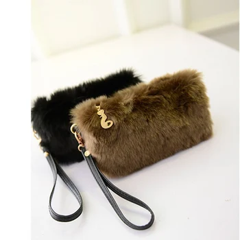

Portable Plush Mini Handbag High Imitation Fur Women Evening Clutch Bags Girls Small Pouch Packs Ladies Solid Color Purse