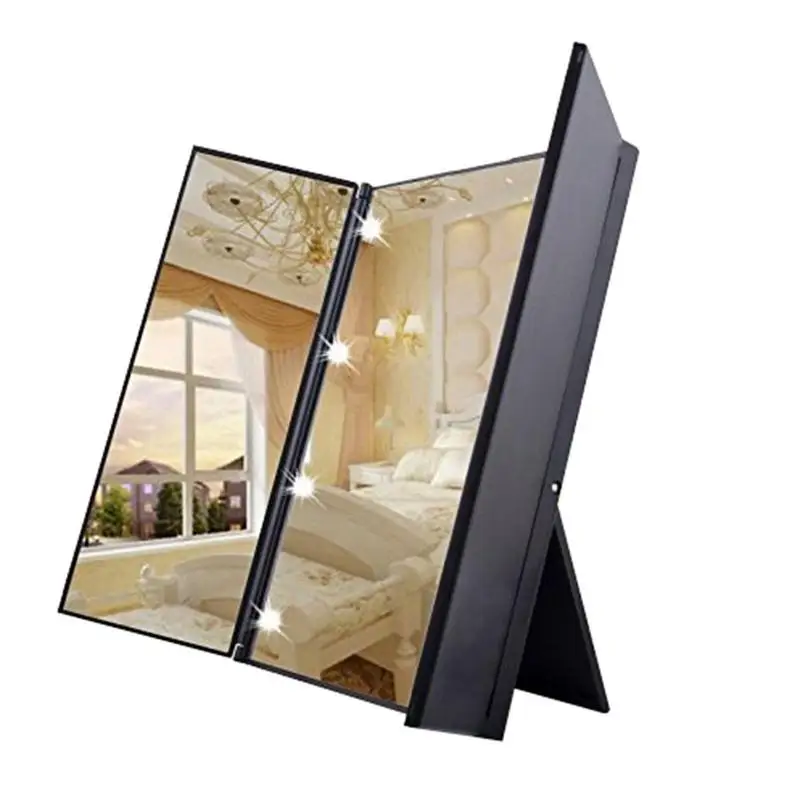 

LED Screen Light Makeup Mirror 3 Folding Table Mirror Desktop Makeup Magnifying Mirrors Vanity 3 Folding Health Beauty Mirror