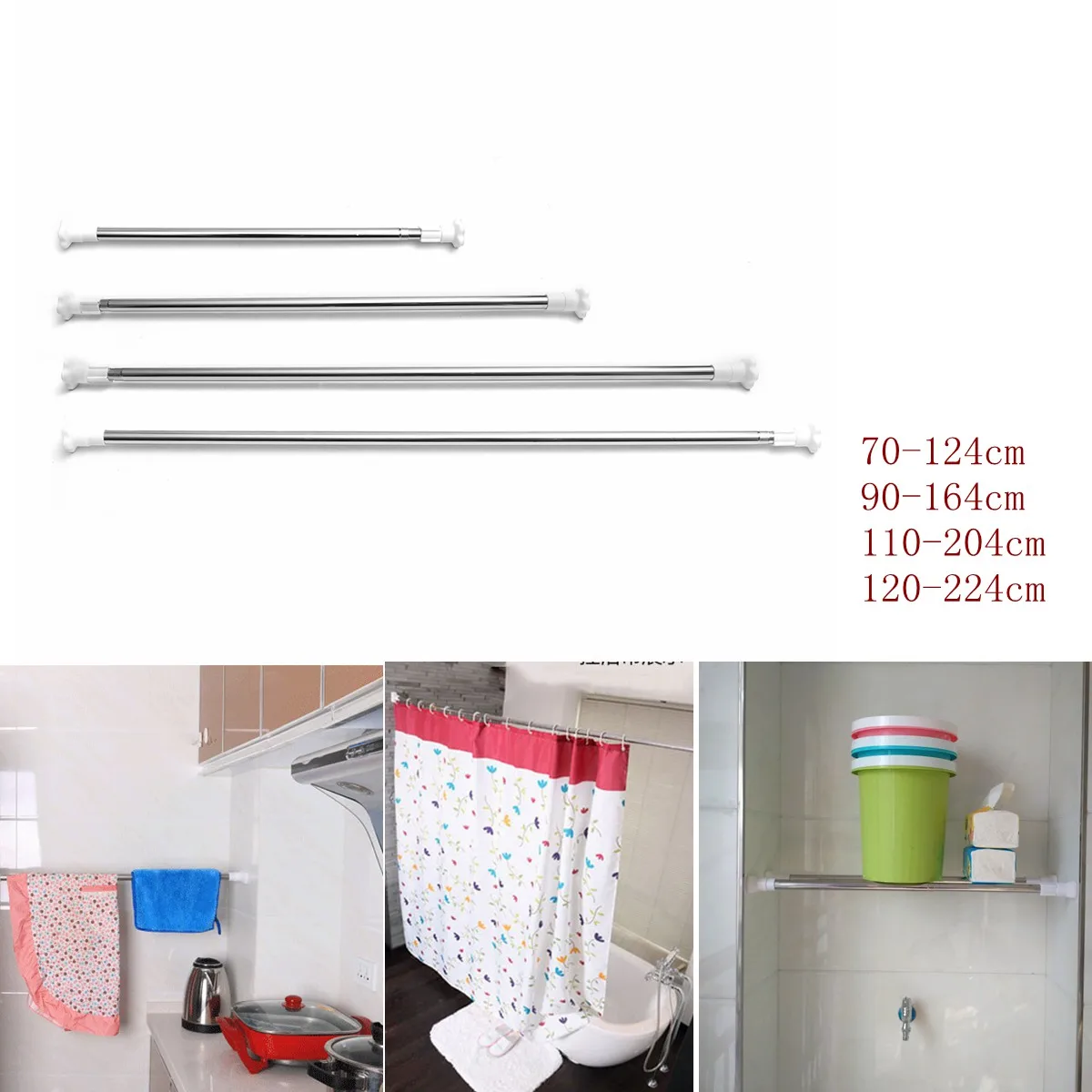 

Adjustable Steel Rods Rails Bars Steel Telescopic Extendable Wardrobe Windows Bath Shower Curtain Rail Rod Pole