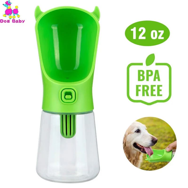 

350ml Dog Travel Water Bottle Dispenser With Carbon Filter Plastic Dog Cat Drinking Water Feeder Portable Outdoor Pet Bowl Green