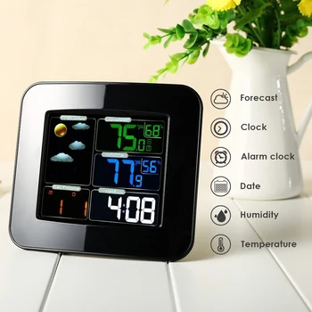 

LCD Digital In/Outdoor Temperature Humidity Barometer Wireless Weather Station Color Snooze Alarm Clock Weather Forecast Meter