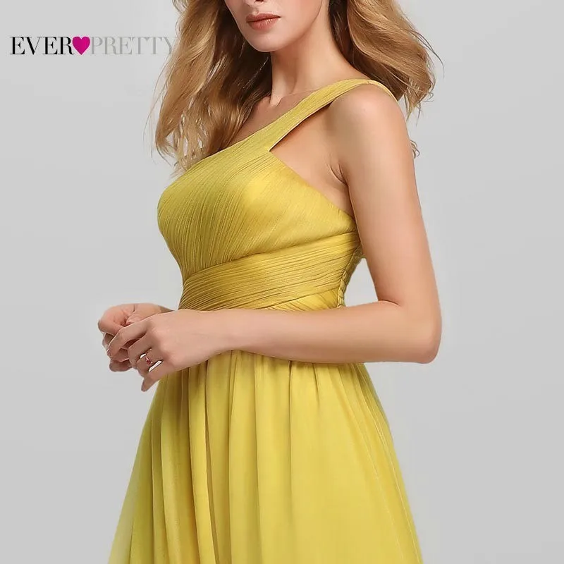 Желтые Вечерние платья Ever Pretty EP07873YL ТРАПЕЦИЕВИДНОЕ ПЛАТЬЕ с вырезом лодочкой без рукавов на одно плечо элегантное официальное женское вечернее платье