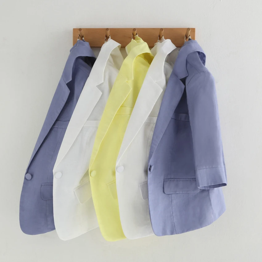 

Spring Summer Women Casual 3/4 Sleeve Cotton Linen Suit Jacket Female Feminine Blazer Femme Plus Size 3XL