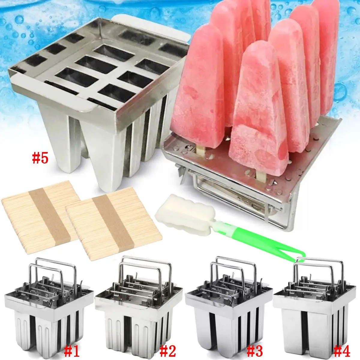 

8 Molds 304 Stainless Steel DIY Ice Cream Mould Popsicle Fruit Ice Cream Make Tool Silver Ice Cream Maker Stick Holder Mould New