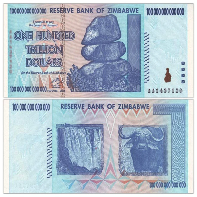 

Zimbabwe 100 trillion dollars 2008 World Super denomination Paper banknote Africa UNC original real 1 piece