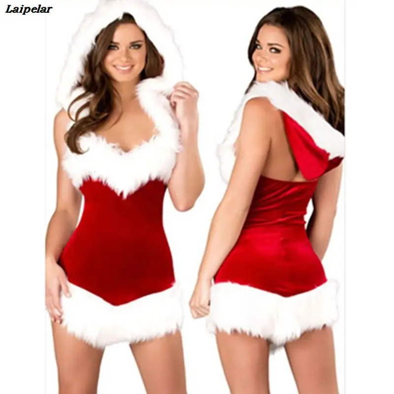 

Women Nightgown Christmas Cosplay Costumes Female Red Corduroy Halloween Uniform Role Playing for Adult Santa Clause Dress + Hat