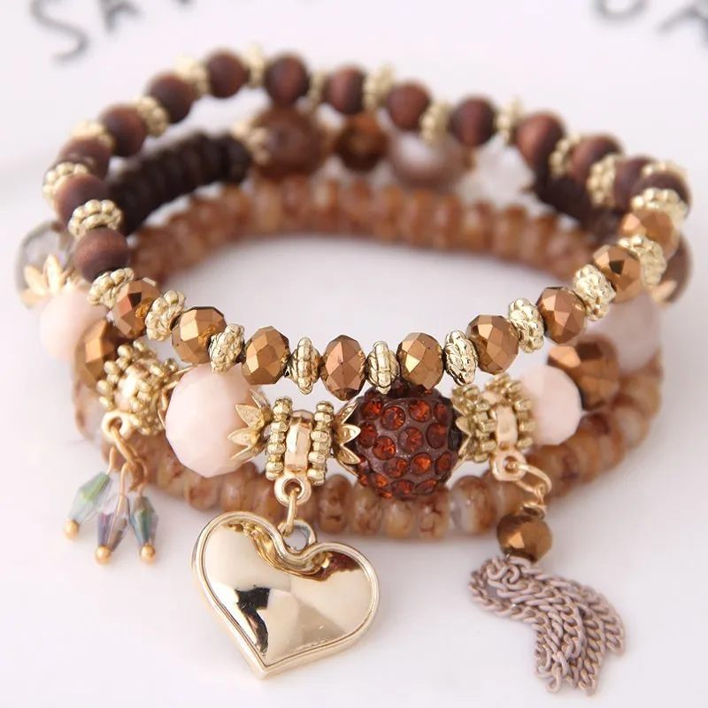 

Bohemian Charm Bracelets & Bangles for Women Boho Heart Chain Tassel Strand Bracelet Multilayer Beads Bracelet Femme 2019 New