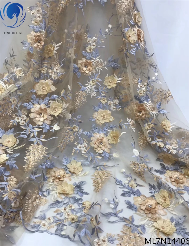 

Beautifical 3d lace fabrics african lace dresses 2019 fabric dress with beads and stones for women 5yards/lot ML7N144