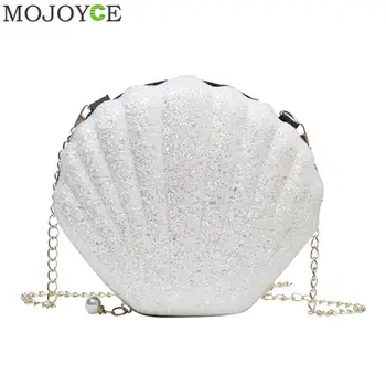 

Women Chain Shoulder Bag Messenger Bags Sequin Shell Shape PU Crossbody Handbag Girls Fashion Small Satchel Bags