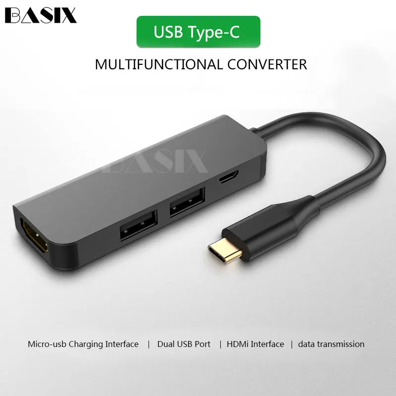 Basix USB C концентратор USB C к HDMI 4 K концентратор USB 3,0 USB2.0 адаптер Micro Зарядка через usb Порты и разъёмы для MacBook pro samsung Galaxy S8 Тип c концентратора