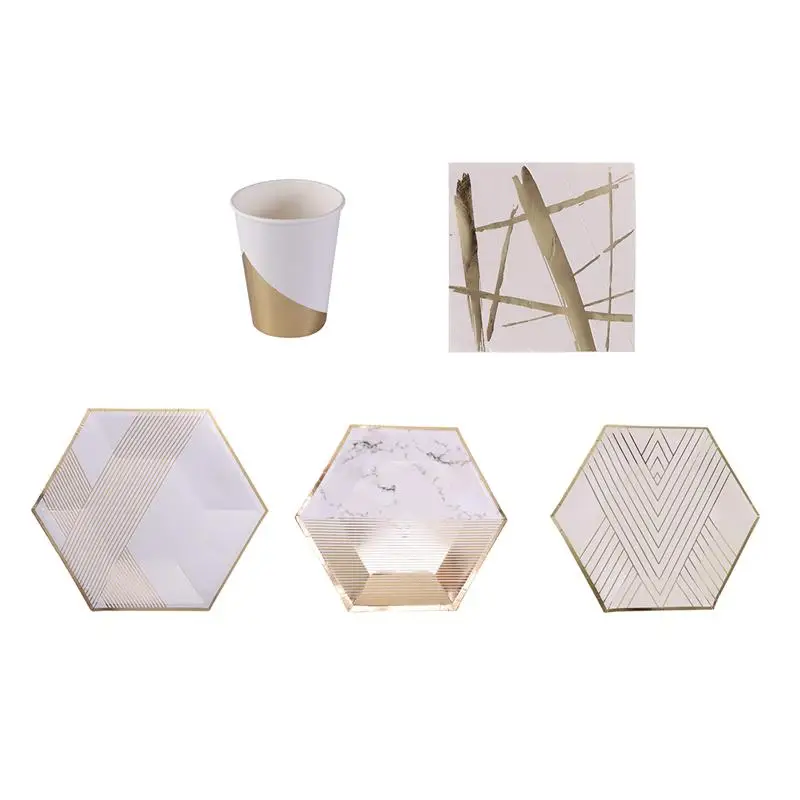

Disposable Party Tableware Sets Marble Golden Stripe Party Supplies Kit For Festival Wedding Home Party Birthday Baby Shower