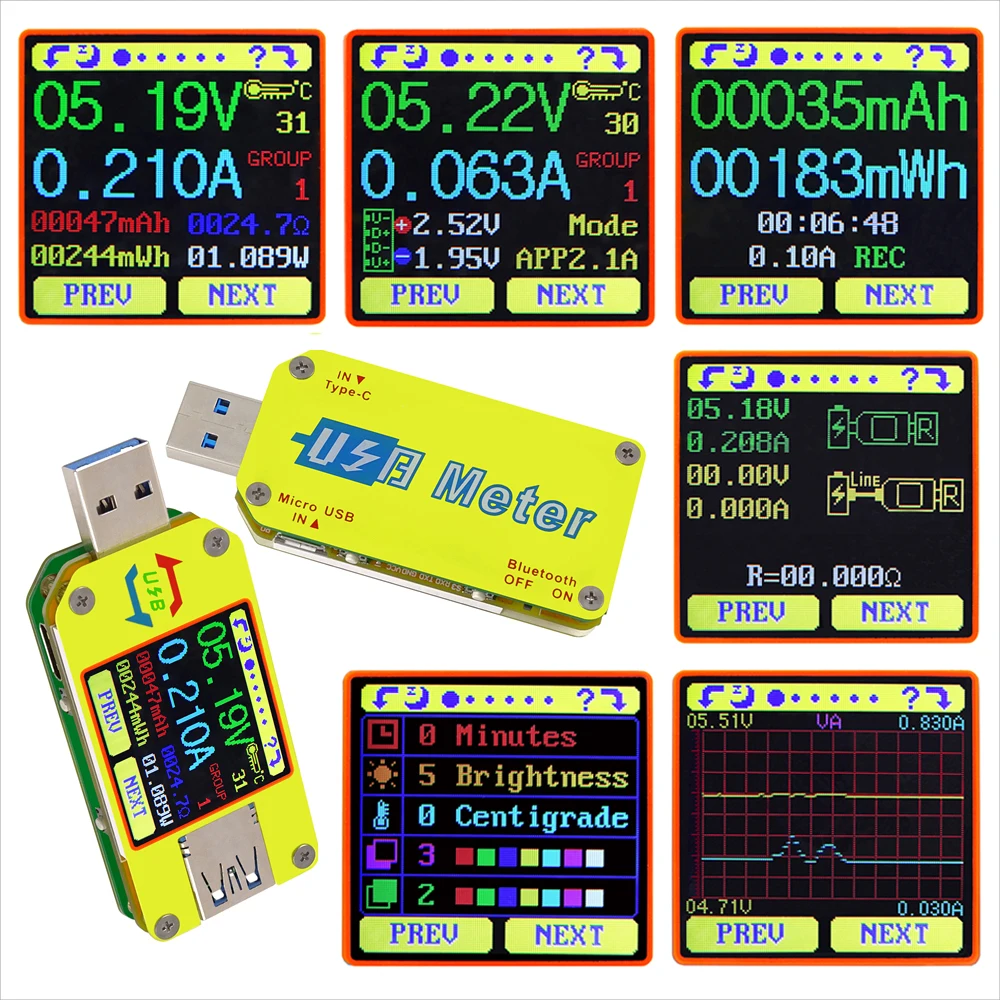 RD UM34 UM34C Для APP USB 3,0 Тип-C DC Вольтметр Амперметр Напряжение измеритель тока, для батареи зарядки измерения Кабельный тестер сопротивления