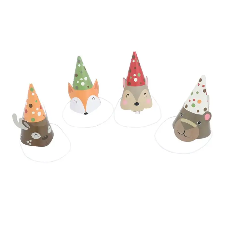 

4pcs Children Animal Paper Cone Birthday Party Hat Animal Headdress Decoration (Deer Bear Fox Squirrel)
