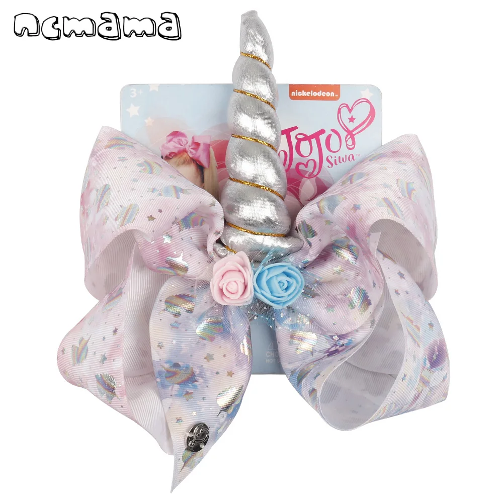 

ncmama Hair Accessories 8" Large Hair Bows for Girls Unicorn Hair Clips Cute Handmade Flowers Horn Bowknot Party Kids Hairgrips