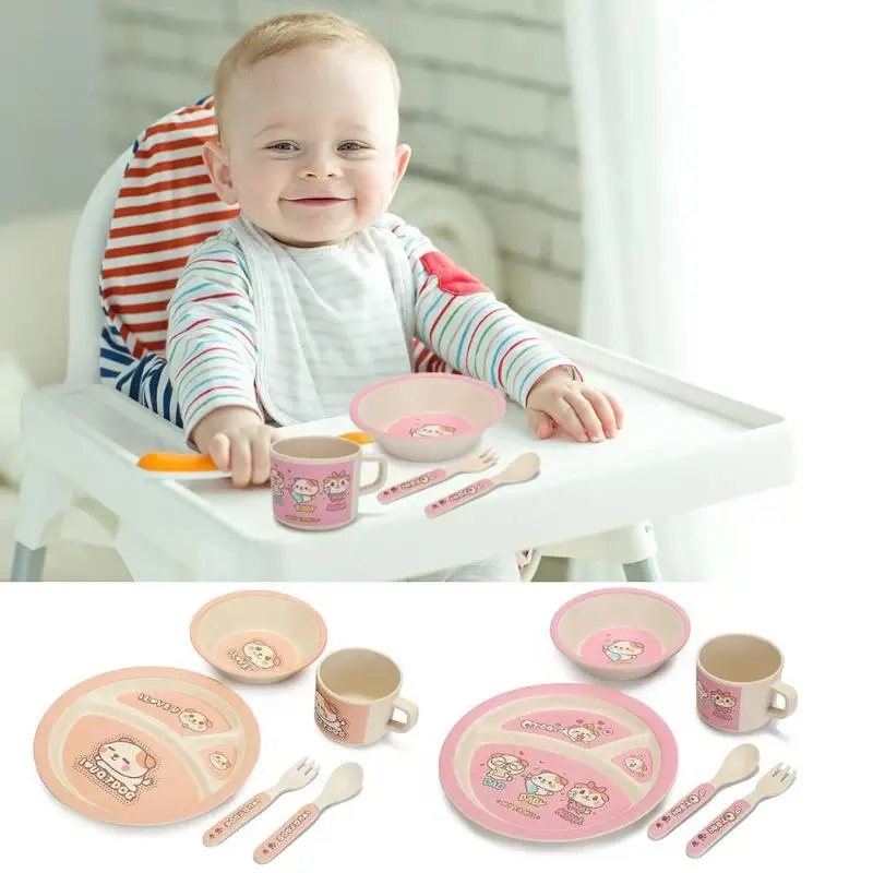 Baby Feeding Bowl Plate Dishes Fork Spoon Cup 5Pcs/Set Children Tableware Bamboo Fiber Kids Cartoon Separation Feeding Plate Baby Feeding Bowl Plate Dishes Fork Spoon Cup 5Pcs/Set Children Tableware Bamboo Fiber Kids Cartoon Separation Feeding Plate