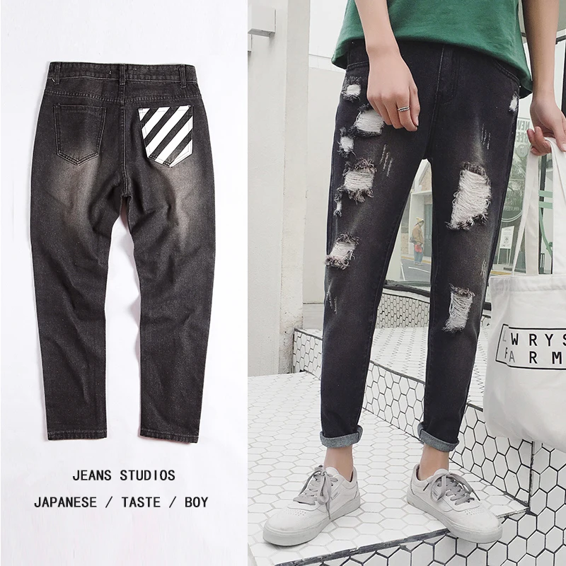

Men's Jeans 2019 Summer New Youth Popular Hole Straight Straight Slim Pants Pants Tide Brand Pants Youth Casual Men's Clothing