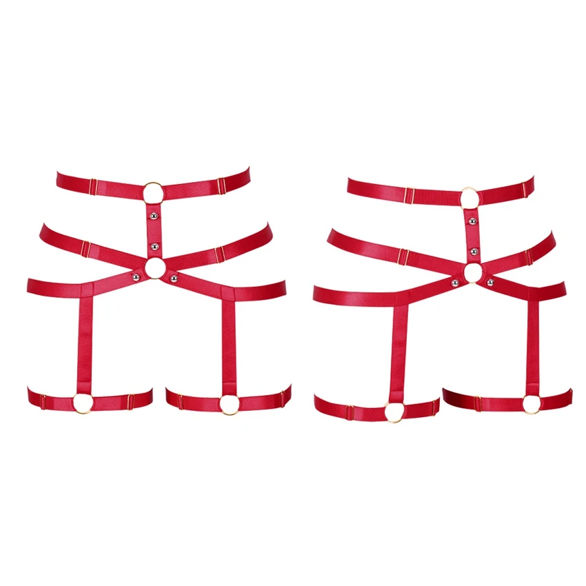 

Punk Gothic Red Leg Harness Garter Belt Elastic Adjustable Lingerie Strappy Hollow Out Waist Stockings Suspender for Women