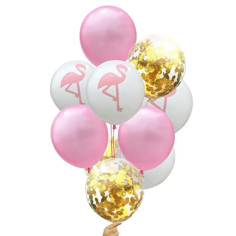 

10Pcs 12 Inch Flamingo Printing Balloon Set Pure And Pink Color Golden Balloons For Wedding Birthday Party Decoration