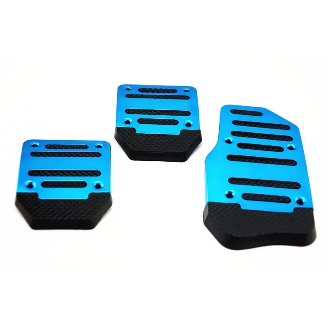 

General Aluminum Manual Transmission 3 pcs Blue, Red, Silver Non-Slip Brake Pads Car Pedal Cover Set Kit