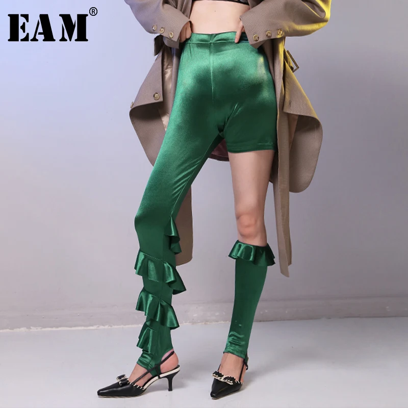 

[EAM] 2019 New Spring High Elastic Waist Personality Ruffles Split Jont Loose Pants Women Trousers Fashion Tide JH574