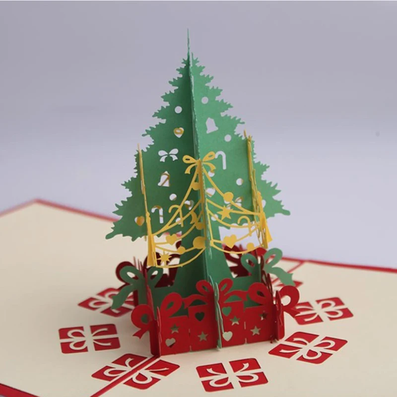 3 шт Рождественская елка 3D открытка бумага Лазерная резка рождественские поздравительные открытки Рождественские подарки