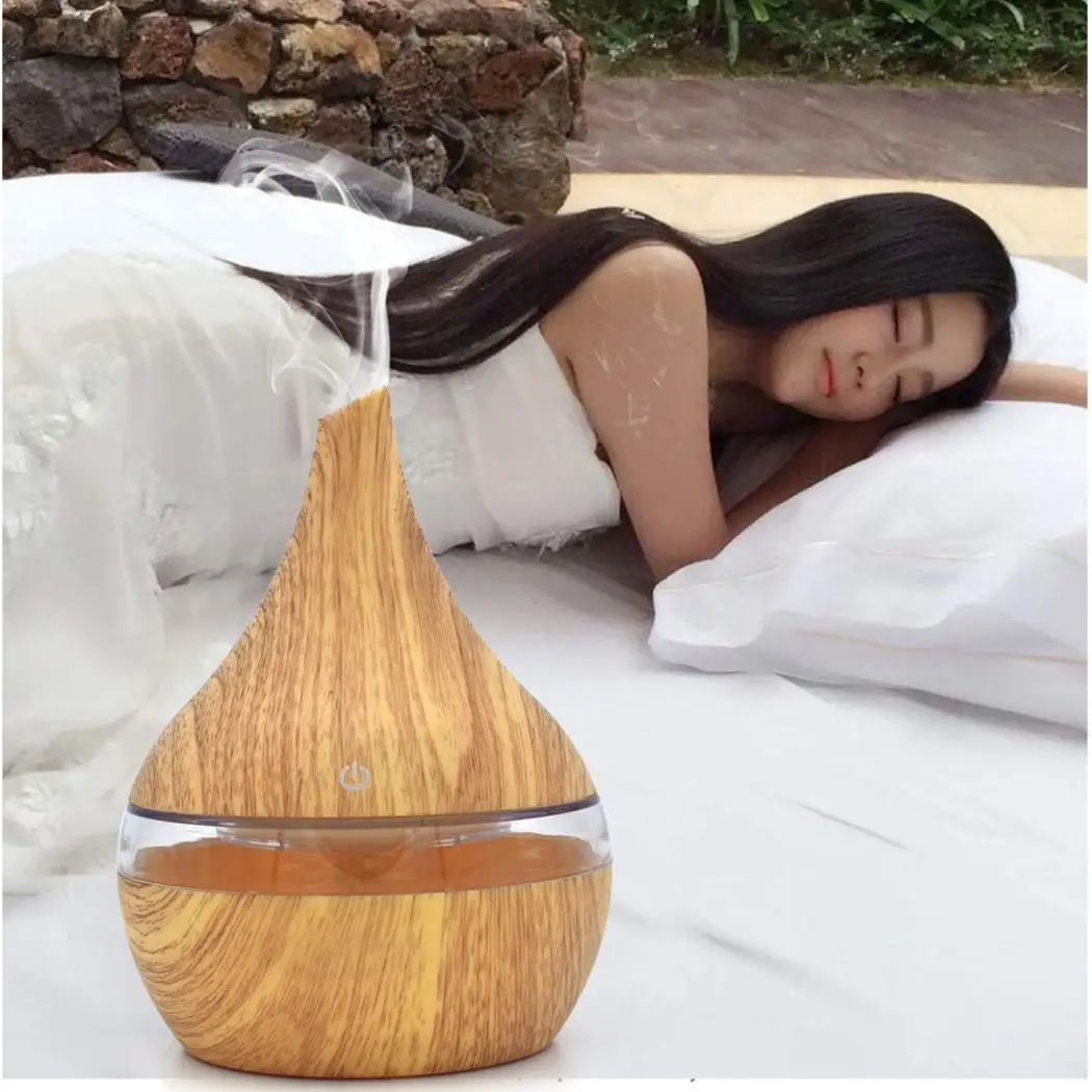 

300ml Air Humidifier Essential Oil Diffuser Aroma Lamp Aromatherapy Electric Aroma Diffuser Mist Maker for Home-Wood Black/Brown