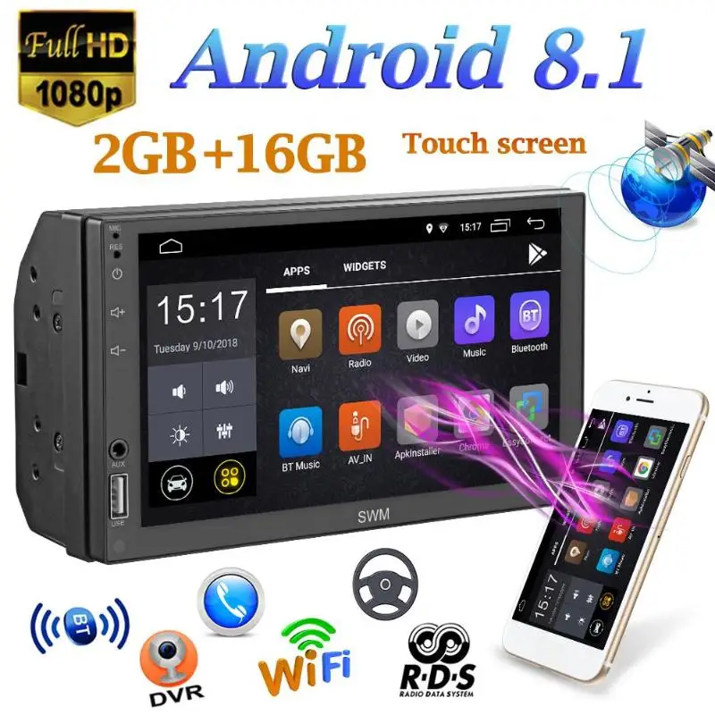 

7" 2 Din Quad-core Android 8.1 Car Stereo MP5 Player GPS Navigator FM AM Radio Bluetooth WiFi Auto Video Audio Player