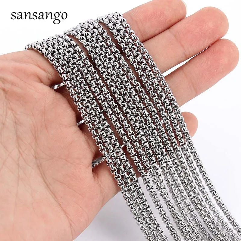 

Hot Sale White K Stainless Steel Box Chain Necklace With Lobster Clasps Fit Men Women Pendant 20 Inch Necklace Accessories