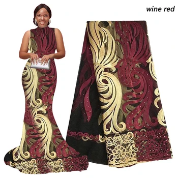 

Wine Latest Nigerian Net Laces Gold Royal Blue High Quality African French Lace Embroidery Stones African Lace Fabric Pink